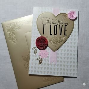 Valentine's Day Oversized Greeting Card for Woman Partner Rose Gold Fancy Ornate